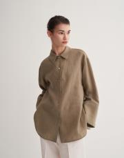 % 100 keten kesik detaylı gömlek haki