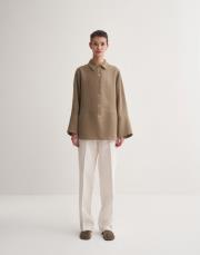 % 100 keten kesik detaylı gömlek haki 3