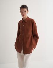 % 100 keten kesik detaylı gömlek kiremit 2