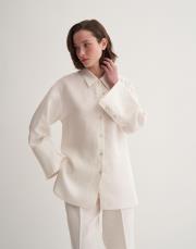 % 100 keten kesik detaylı gömlek ekru 3