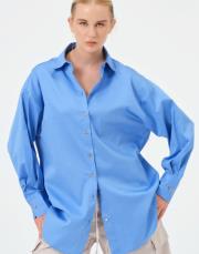 revizyon pamuk saten gömlek mavi