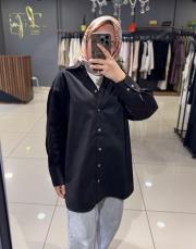 revizyon pamuk saten gömlek siyah