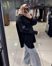 revizyon pamuk saten gömlek siyah 2