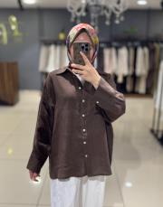 qooq store lin gömlek kahve