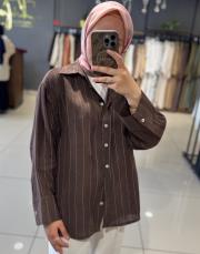 qooq store çizgili gömlek kahve