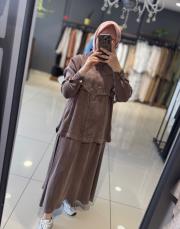 hilay jasmine etekli takım kahve