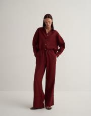 %100 keten palazzo pantolon bordo