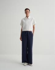 keten çizgili palazzo pantolon lacivert