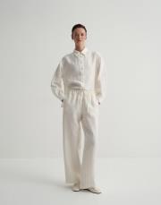 keten çizgili palazzo pantolon ekru