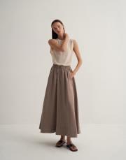 keten pervaz detaylı etek vizon