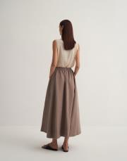 keten pervaz detaylı etek vizon 2