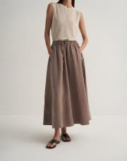 keten pervaz detaylı etek vizon 3