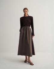 keten pervaz detaylı etek tozlu kahverengi