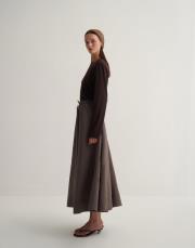 keten pervaz detaylı etek tozlu kahverengi 2