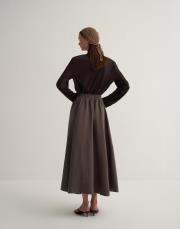 keten pervaz detaylı etek tozlu kahverengi 3