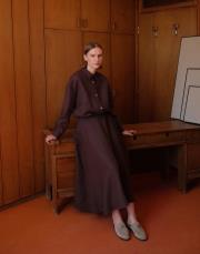 kesik detaylı etek kahve