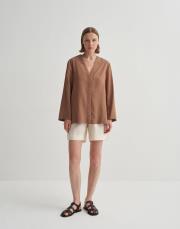 v yaka düğme kapamalı gömlek turuncu