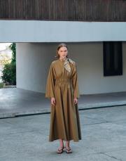 elastik bel bantlı koton elbise zeytin yeşili