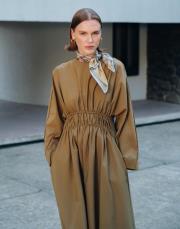 elastik bel bantlı koton elbise zeytin yeşili 2