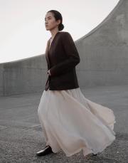 dökümlü lyocell etek ekru 2