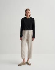 %100 keten pileli havuç pantolon naturel