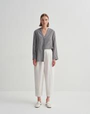 %100 keten pileli havuç pantolon ekru