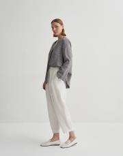 %100 keten pileli havuç pantolon ekru 2