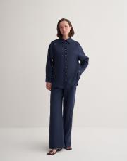 kk desıgn %100 keten oversıze gömlek lacivert