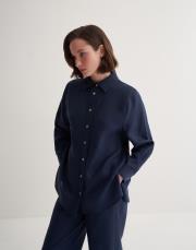 kk desıgn %100 keten oversıze gömlek lacivert 3