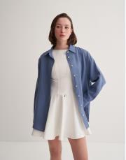 kk desıgn %100 keten oversıze gömlek mavi 4