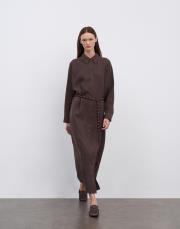 keten kol detaylı elbise kahve