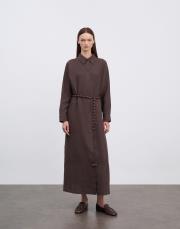 keten kol detaylı elbise kahve 2