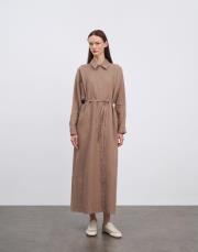 keten kol detaylı elbise vizon