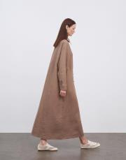 keten kol detaylı elbise vizon 2