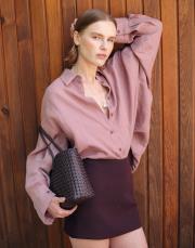 keten manşet detaylı gömlek gül kurusu