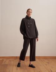 çıt çıt kapamalı ipeksi gömlek kahve