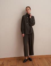 paçası ayarlanabilir ipeksi pantolon koyu haki 2