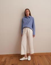 büzgülü pamuklu pantolon ekru 3