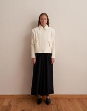 keten karışımlı vatkalı ceket ekru