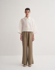 %100 keten lastikli palazzo pantolon haki