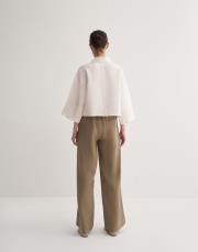 %100 keten lastikli palazzo pantolon haki 3