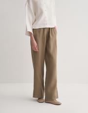 %100 keten lastikli palazzo pantolon haki 4