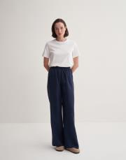 %100 keten lastikli palazzo pantolon lacivert