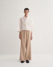 %100 keten lastikli palazzo pantolon bej