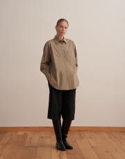 yırtmaç detaylı koton gömlek açık haki