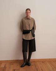 yırtmaç detaylı koton gömlek açık haki 3