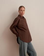 yırtmaç detaylı koton gömlek kahve