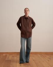 yırtmaç detaylı koton gömlek kahve 2