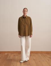 yırtmaç detaylı koton gömlek yeşil 2