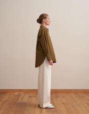 yırtmaç detaylı koton gömlek yeşil 3